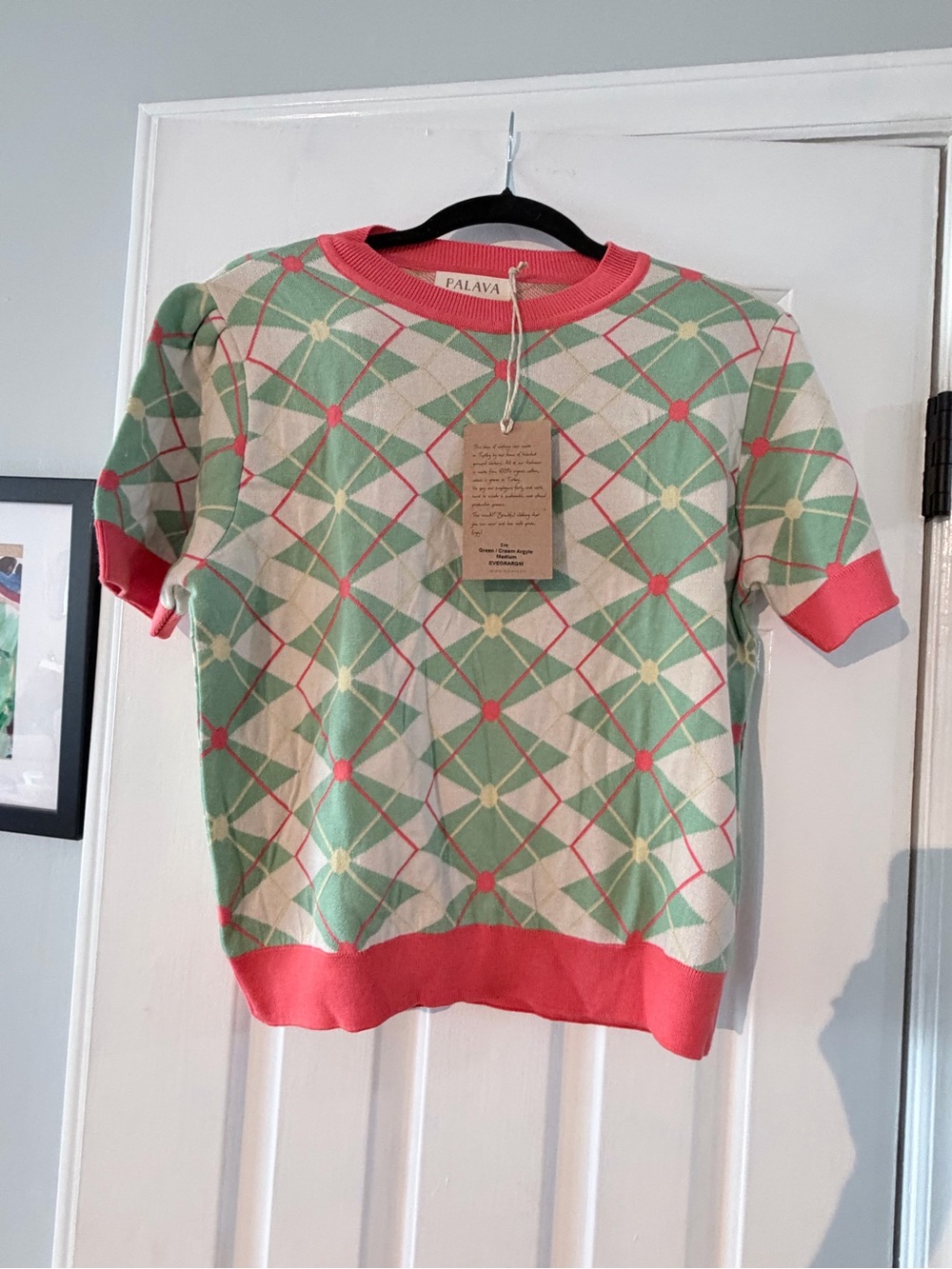 Palava Mint Green & Coral Geometric Short-Sleeve Sweater